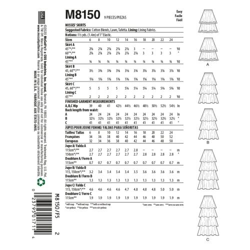 MCCALLS - M8150 JUPES POUR FEMMES - 16-22