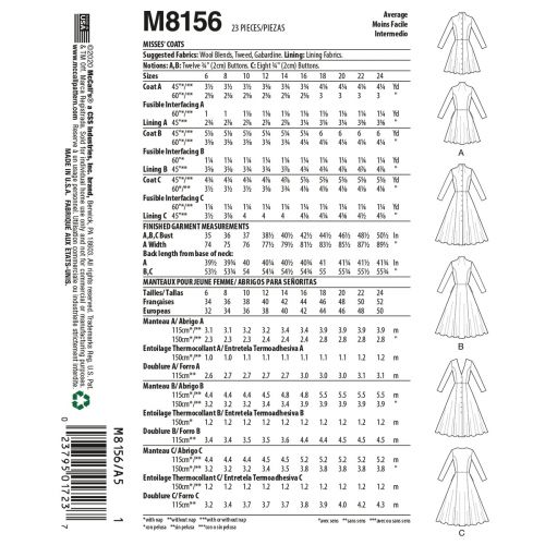 MCCALLS - M8156 MANTEAUX POUR FEMMES - 6-14