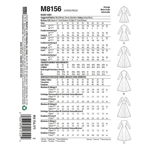 MCCALLS - M8156 MANTEAUX POUR FEMMES - 16-22