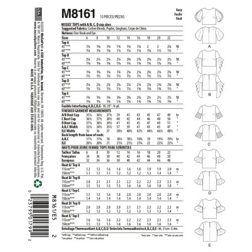 MCCALLS - M8161 HAUTS POUR FEMMES - 14-22