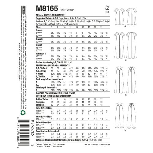 MCCALLS - M8165 ROBES ET COMBINAISONS POUR FEMMES - 14-22