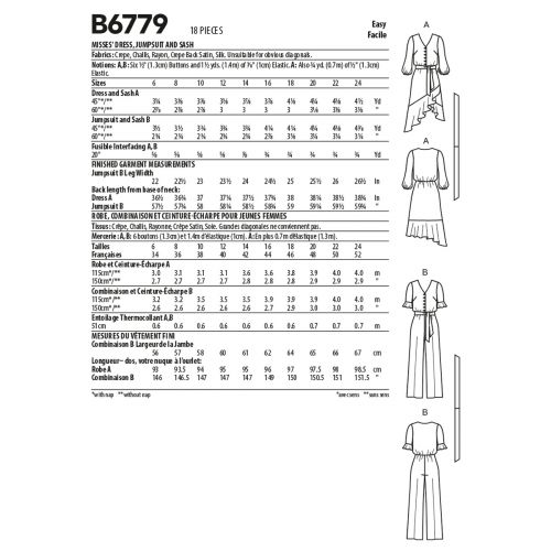BUTTERICK - B6779 ROBE ET COMBINAISON POUR FEMMES