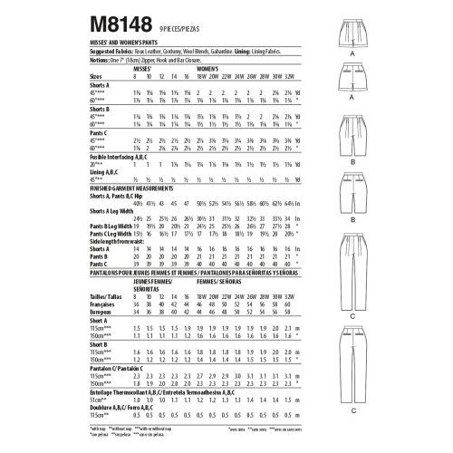 MCCALLS - M8148 PANTALONS POUR FEMMES - 8-16