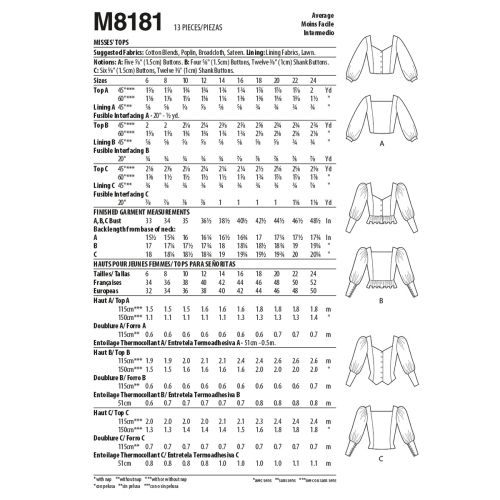 MCCALLS - M8181 HAUTS POUR FEMMES - 6-14