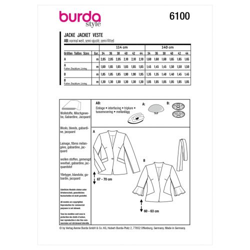 BURDA - 6100 VESTES POUR FEMMES