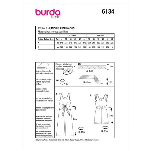 BURDA - 6134 COMBINAISON POUR FEMMES