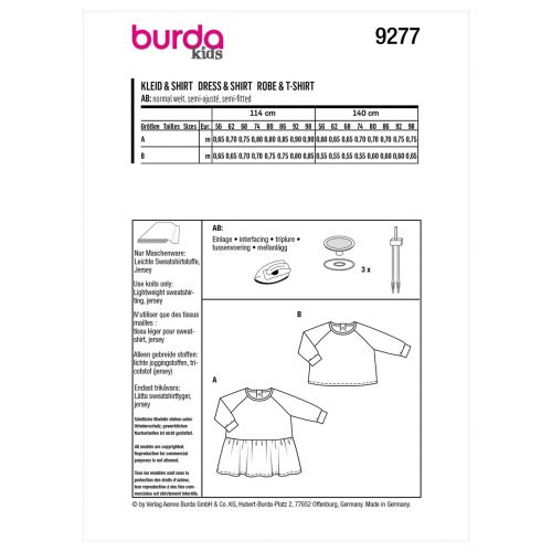 BURDA - 9277 ROBE ET T-SHIRT POUR ENFANT