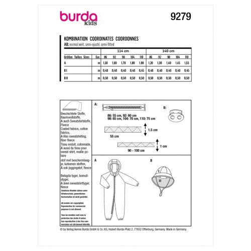 BURDA - 9279 COMBINAISON POUR ENFANT