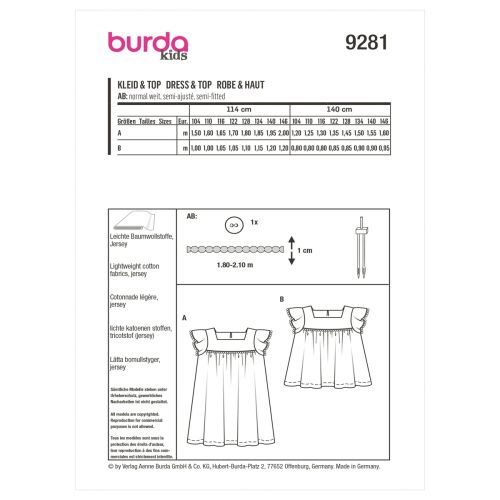 BURDA - 9281 ROBE ET HAUT POUR ENFANT