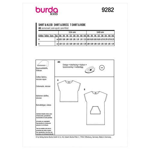 BURDA - 9282 T-SHIRT ET ROBE POUR ENFANT