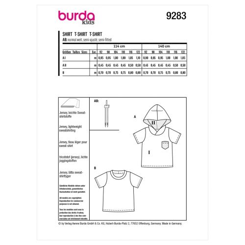 BURDA - 9283 T-SHIRT POUR ENFANT