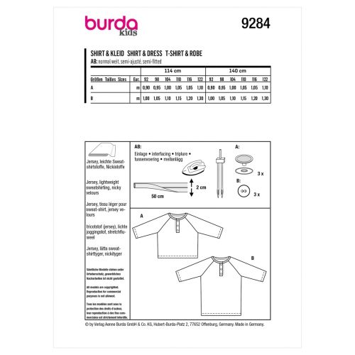 BURDA - 9284 T-SHIRT ET ROBE POUR ENFANT