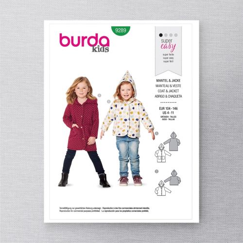 BURDA - 9289 MANTEAU ET VESTE POUR ENFANT