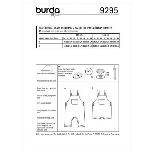 BURDA - 9295 SALOPETTES POUR ENFANT