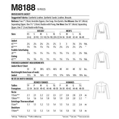 MCCALLS - M8188 DÉGUISEMENT VESTE UNISEXE - TP-TG