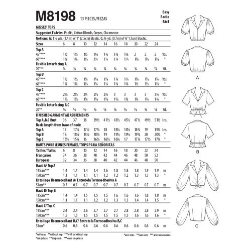 MCCALLS - M8198 HAUTS POUR FEMMES - 6-14