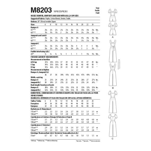 MCCALLS - M8203 COMBINAISONS POUR FEMMES - 6-14