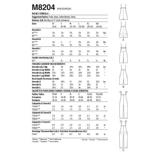 MCCALLS - M8204 COMBINAISONS POUR FEMMES