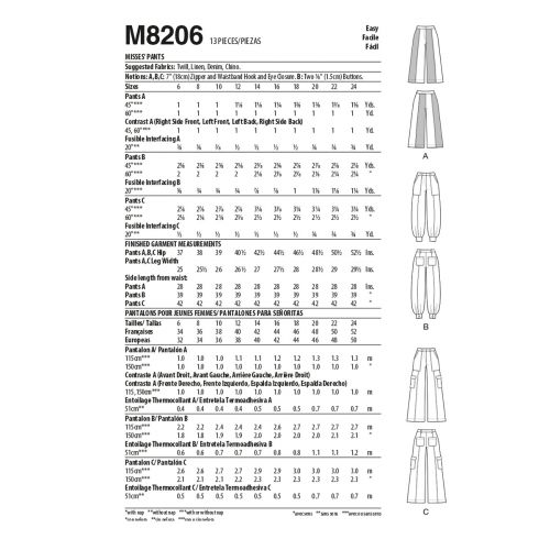 MCCALLS - M8206 PANTALONS POUR FEMMES - 6-14