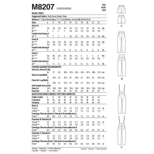 MCCALLS - M8207 SHORT ET PANTALON POUR FEMMES - 6-14