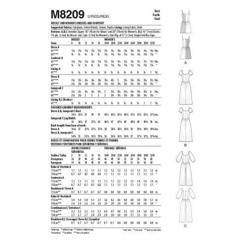 MCCALLS - M8209 COMBINAISON ET ROBES POUR FEMMES - 8-16