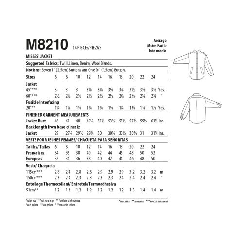 MCCALLS - M8210 VESTE POUR FEMMES - 6-14