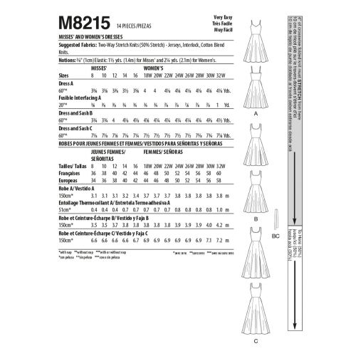 MCCALLS - M8215 ROBES POUR FEMMES - 8-16