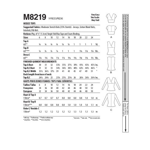 MCCALLS - M8219 HAUTS POUR FEMMES - 6-14