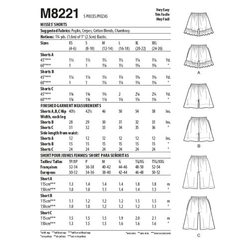 MCCALLS - M8221 SHORTS POUR FEMMES - TP-M