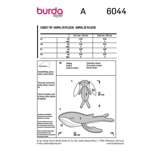 BURDA - 6044 ANIMAUX EN PELUCHE