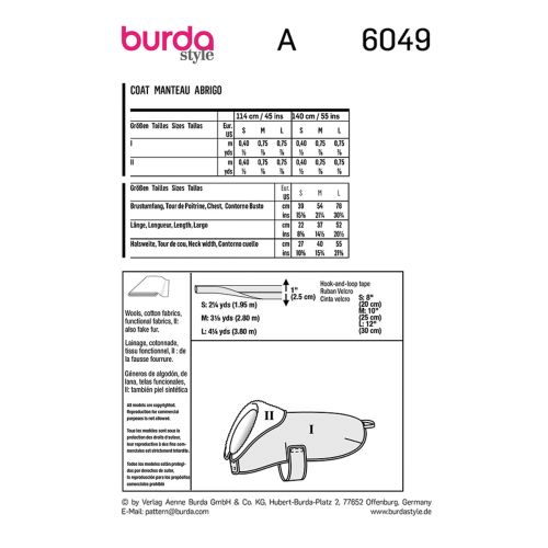 BURDA - 6049 MANTEAU POUR CHIENS