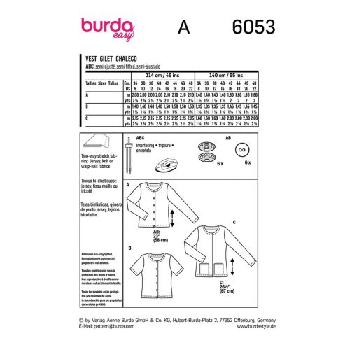 BURDA - 6053 CARDIGAN POUR FEMMES