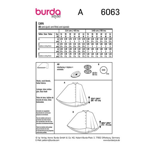 BURDA - 6063 CAPE POUR FEMMES
