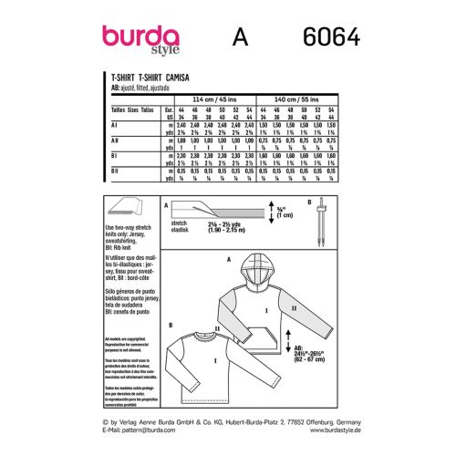 BURDA - 6064 CHANDAIL CAPUCHON ET T-SHIRT POUR HOMMES