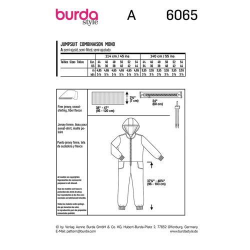 BURDA - 6065 COMBINAISON POUR HOMMES
