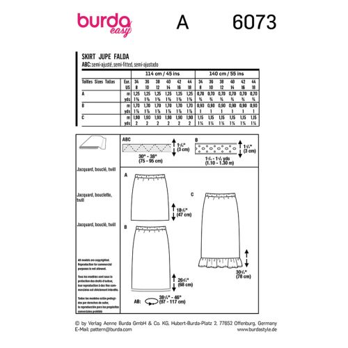 BURDA - 6073 JUPE DROITE