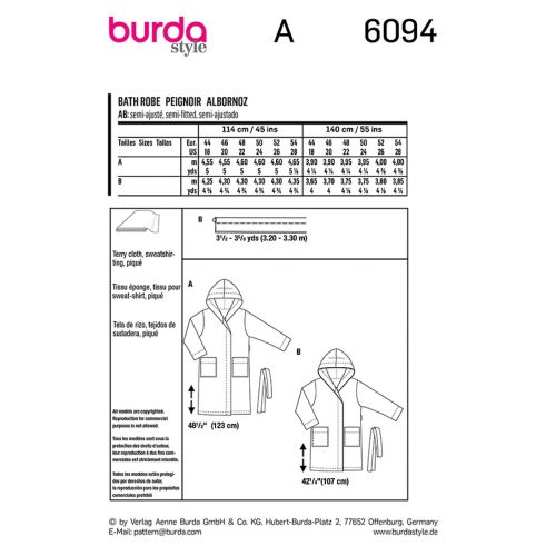 BURDA - 6094 PEIGNOIR AVEC CAPUCHON