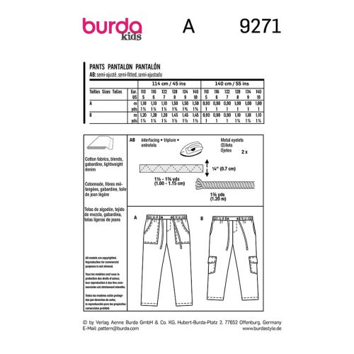 BURDA - 9271 PANTALONS POUR ENFANTS