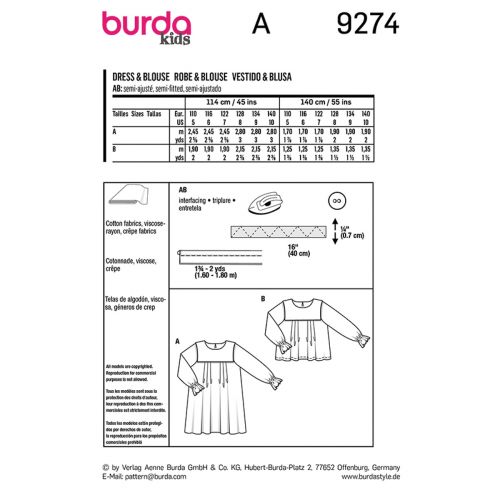 BURDA - 9274 ROBE ET BLOUSE POUR FILLETTES