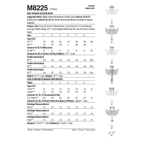 MCCALLS - M8225 DÉGUISEMENT DRAGON POUR ENFANTS - 3-8