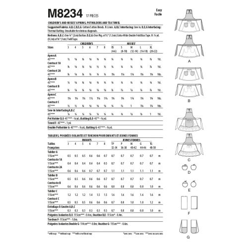 MCCALLS - M8234 TABLIERS, POIGNÉES ISOLANTES ET TORCHON POUR FEMMES/ENFANTS - 3-TG