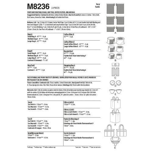 MCCALLS - M8236 SAC À FRUITS & LÉGUMES, FILTRE À CAFÉ ET SAC DE COURSES