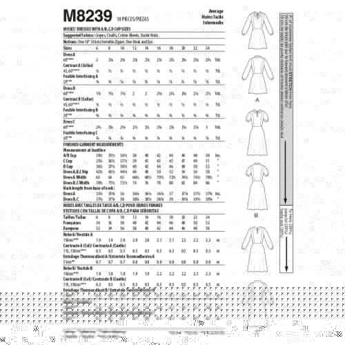 MCCALLS - M8239 ROBES À COLLET POUR FEMMES - 6-14
