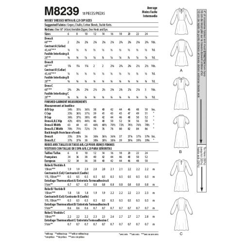 MCCALLS - M8239 ROBES À COLLET POUR FEMMES - 16-24