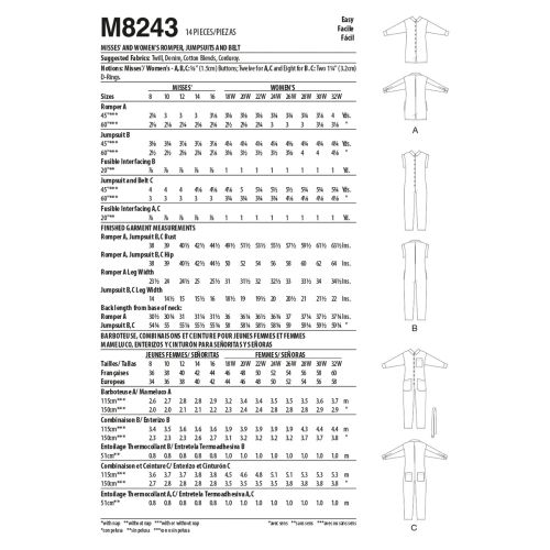 MCCALLS - M8243 COMBINAISONS POUR FEMMES - 26W-32W