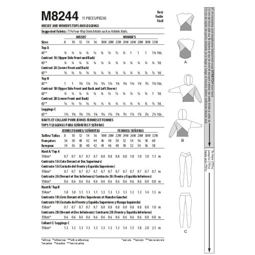 MCCALLS - M8244 HAUTS ET LEGGING POUR FEMMES - 8-16