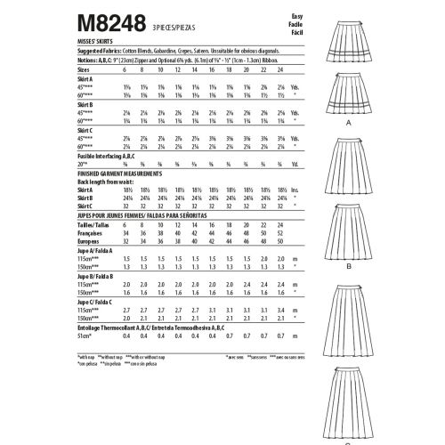 MCCALLS - M8248 JUPES À PLIS POUR FEMMES - 6-14