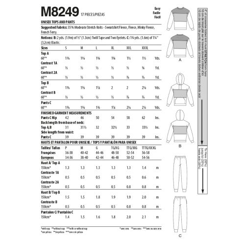 MCCALLS - M8249 HAUTS ET PANTALONS UNISEXE - P-G