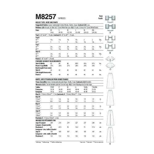 MCCALLS - M8257 HAUTS, JUPE ET PANTALON POUR FEMMES - TP-M
