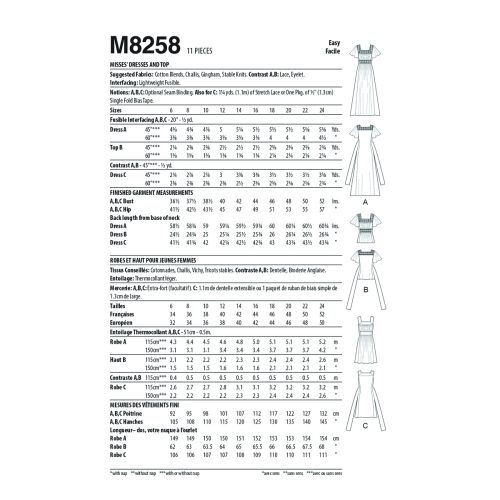 MCCALLS - M8258 ROBES ET HAUT POUR FEMMES